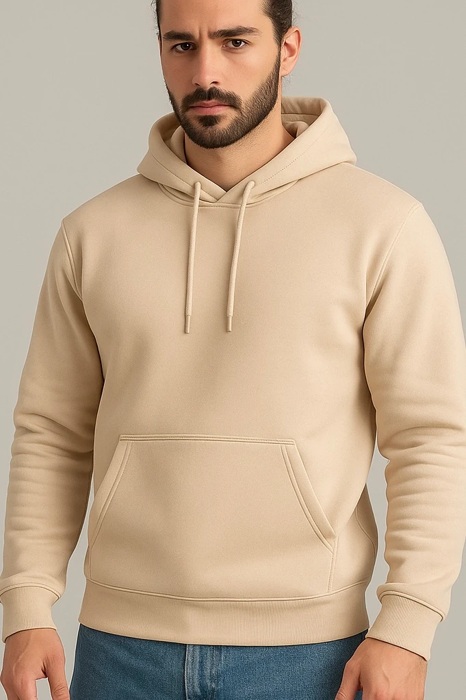 Kalın Üç İplik Kanguru Sweatshirt K5469 - bej