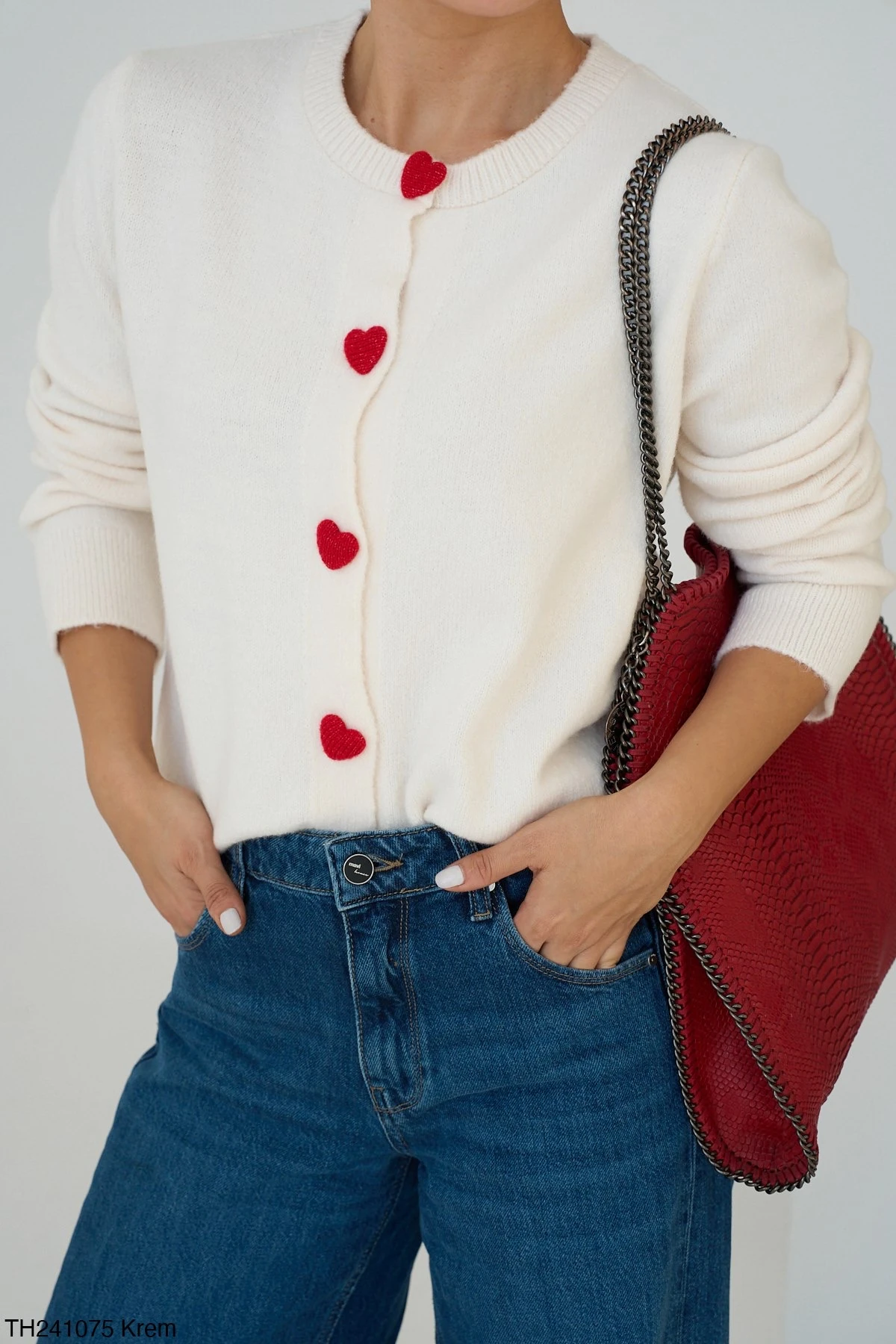 Premium Seri Kalp Düğmeli Ceket  B6130 - beyaz