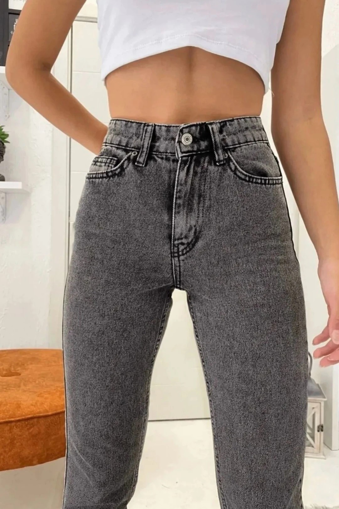 Yüksek Bel Mom Jean 1216B - GRİ
