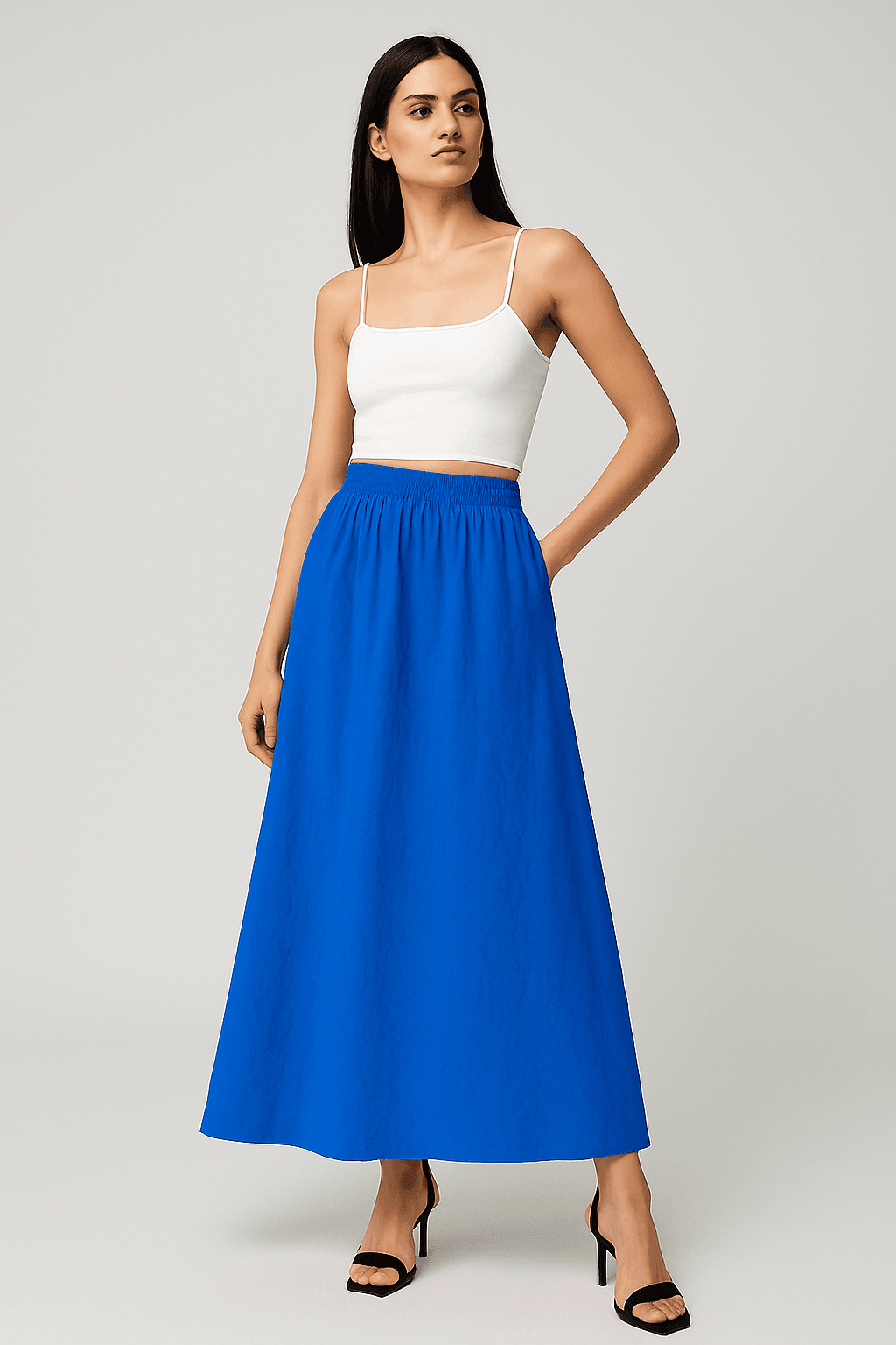 Maxi Boy Kırışık Kumaş Poplin Uzun Etek (94 cm.) FD4012
