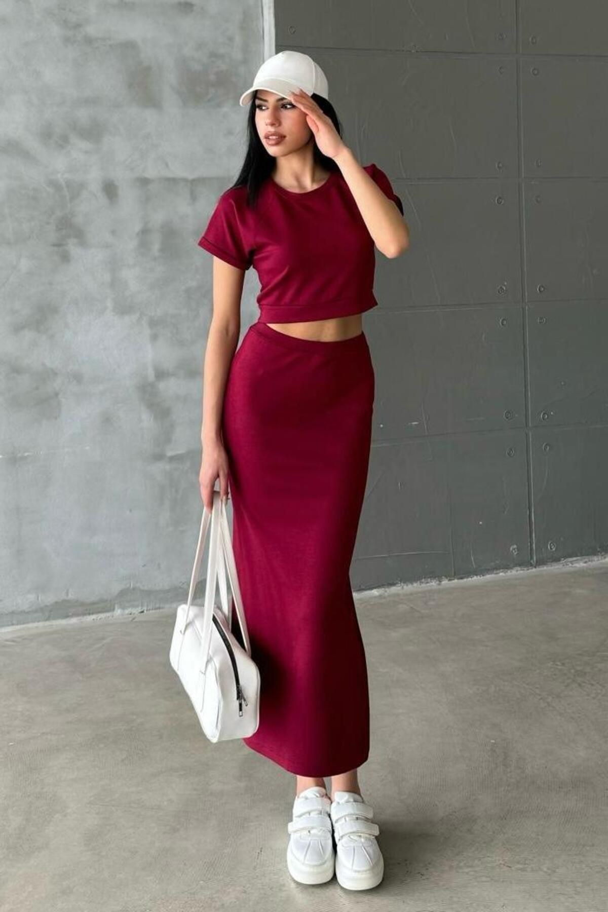 Premium Kalite Modal Etekli Takım PR6690 - bordo