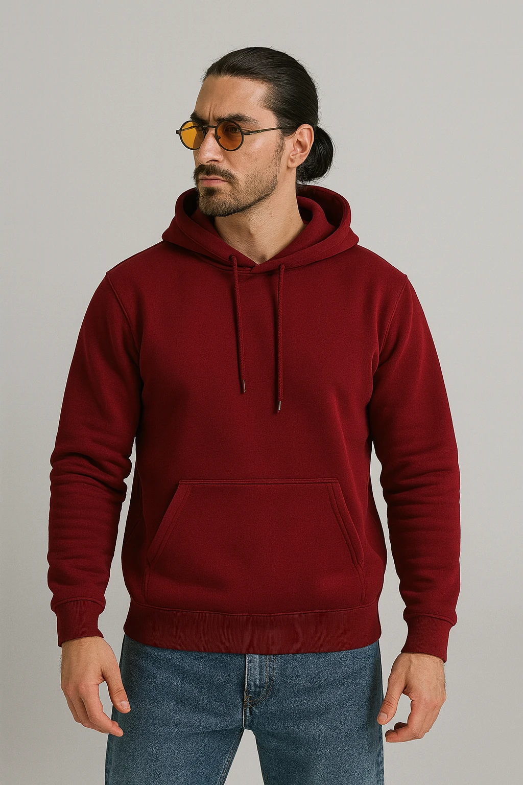 Kalın Üç İplik Kanguru Sweatshirt K5469 - kırmızı