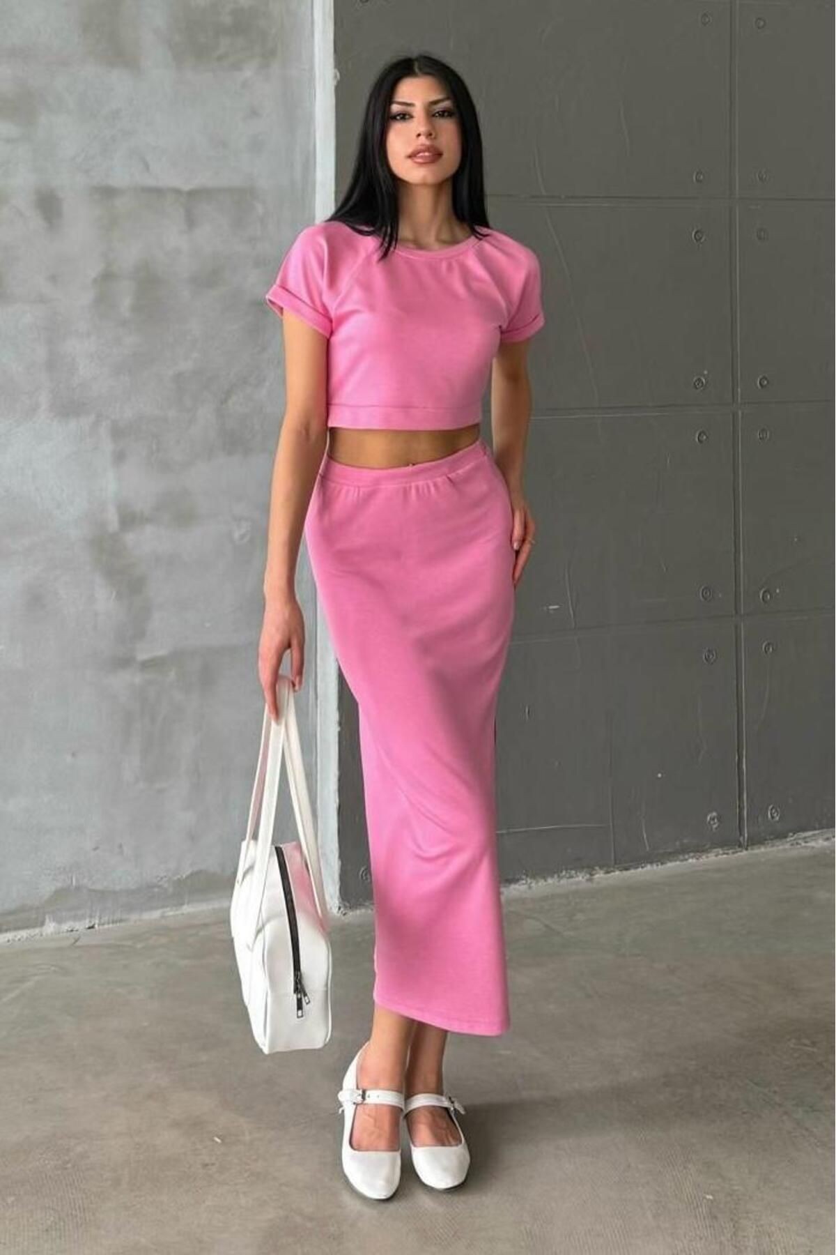 Premium Kalite Modal Etekli Takım PR6690 - pembe
