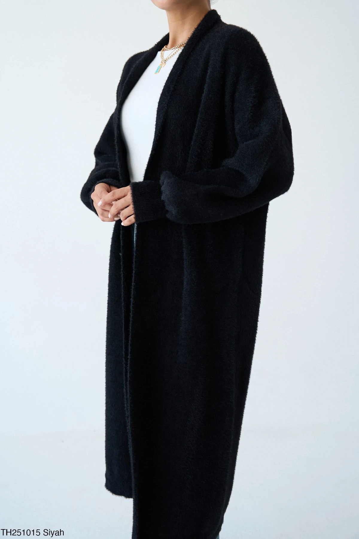 Premium Seri Uzun Yumoş Hırka B4909 - siyah