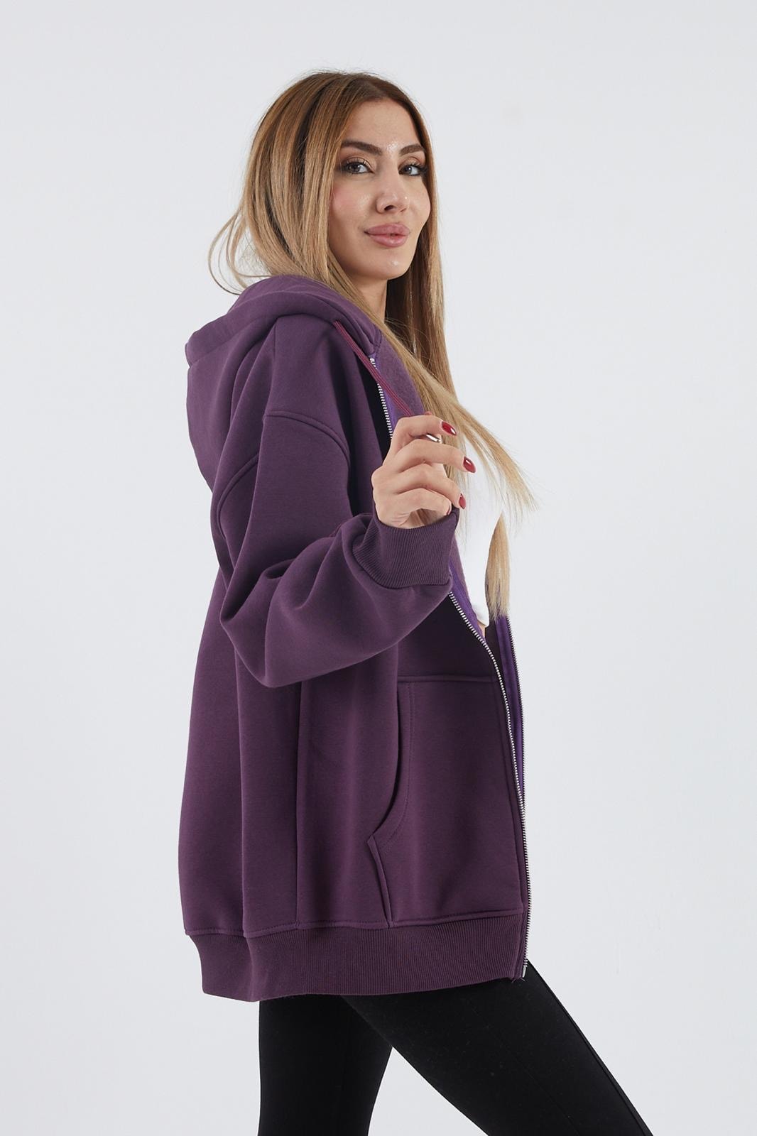 İçi Polarlı Kalın Sweatshirt ZN4545 - mor