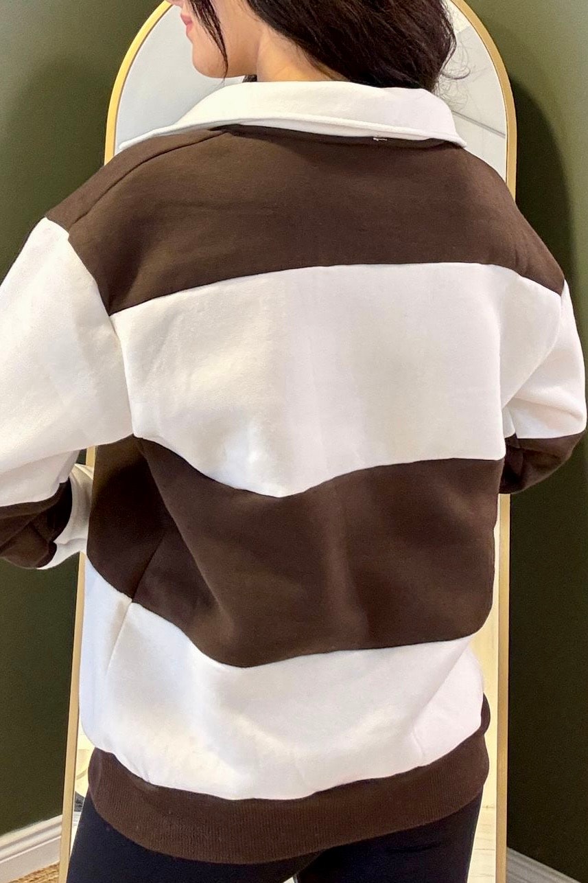 Kalın Çizgili Marin Sweatshirt M3641 - kahverengi