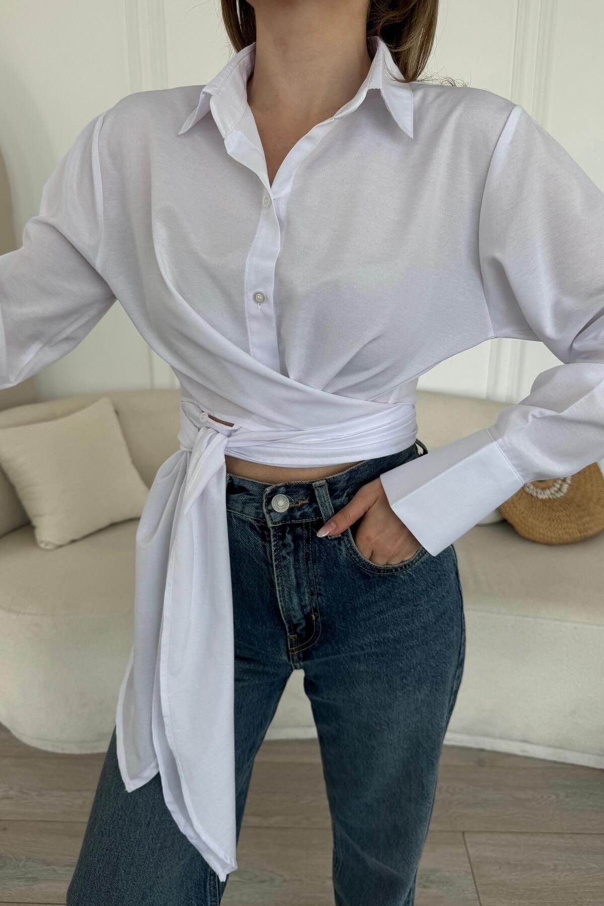 Lüx Kalite Bağlamalı Poplin Gömlek BB0250 - beyaz4