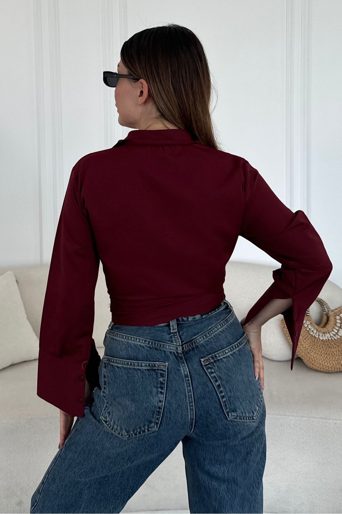 Lüx Kalite Bağlamalı Poplin Gömlek BB0250 - bordo1