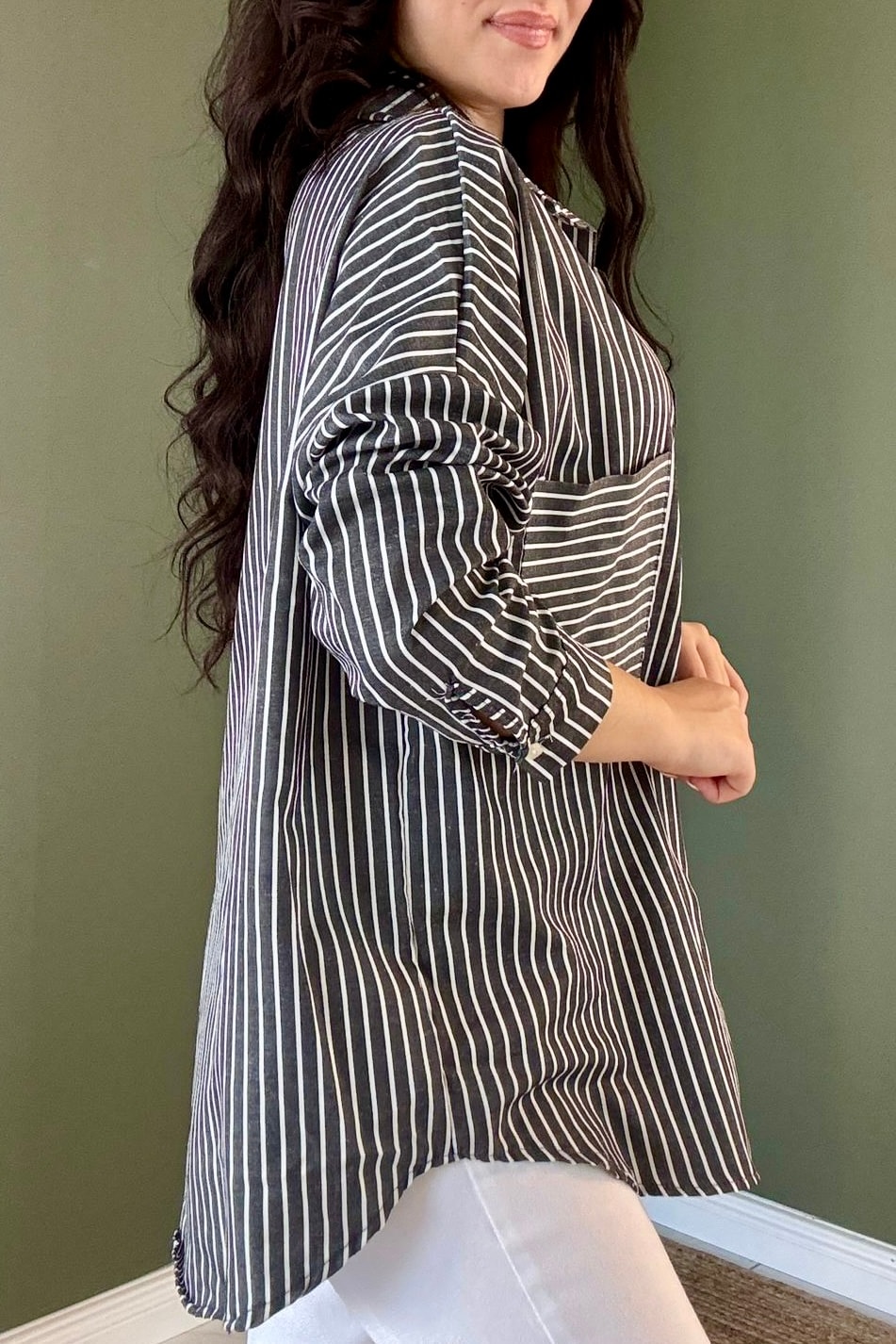 Oversize Çizgili Gömlek B5039 - siyah