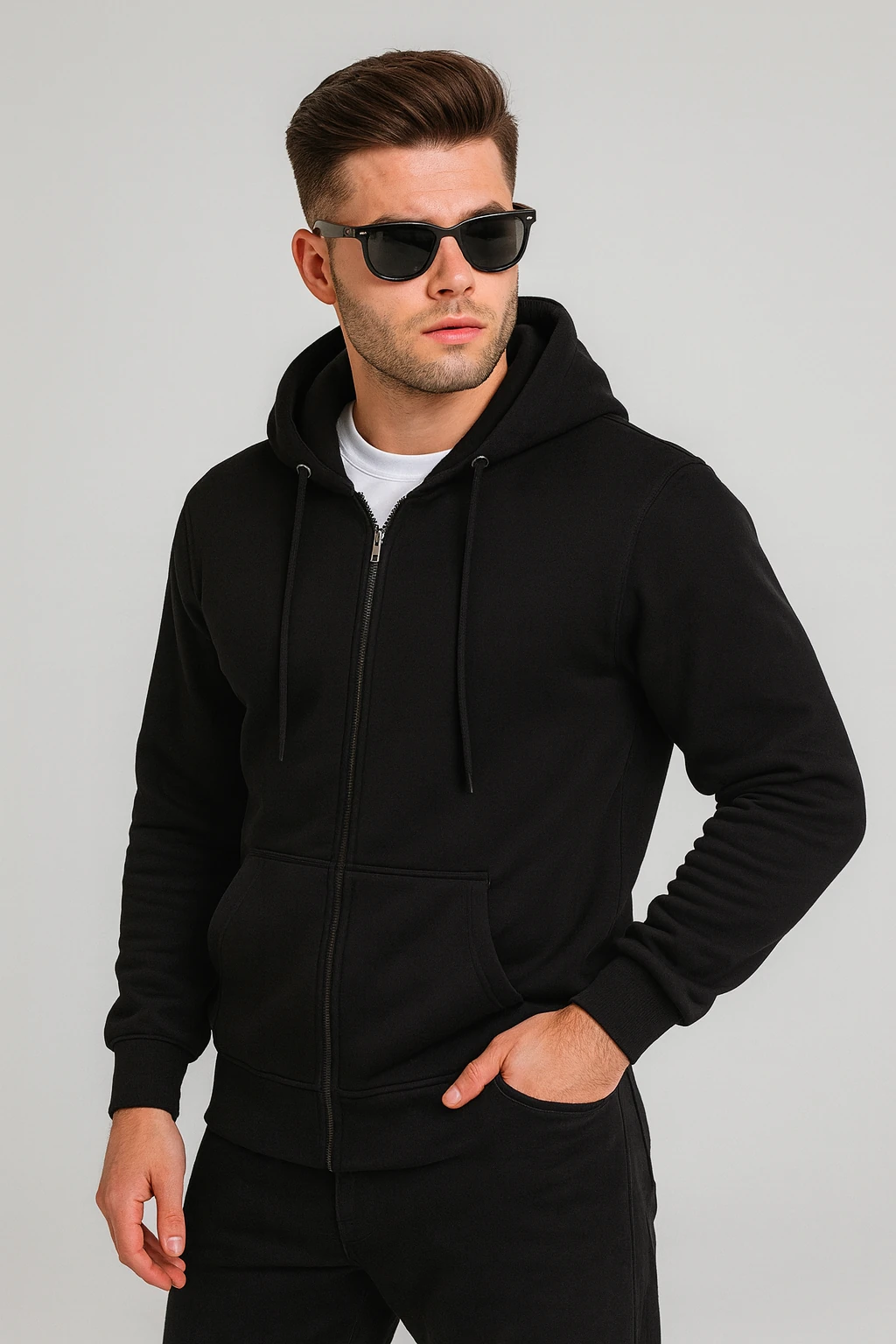 Kalın Kapüşonlu Sweatshirt Hoddie R5868 - siyah