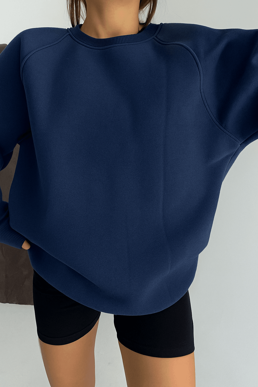 İçi Polarlı Kalın Üç İplik Oversize Sweatshirt BB090882 - lacivert