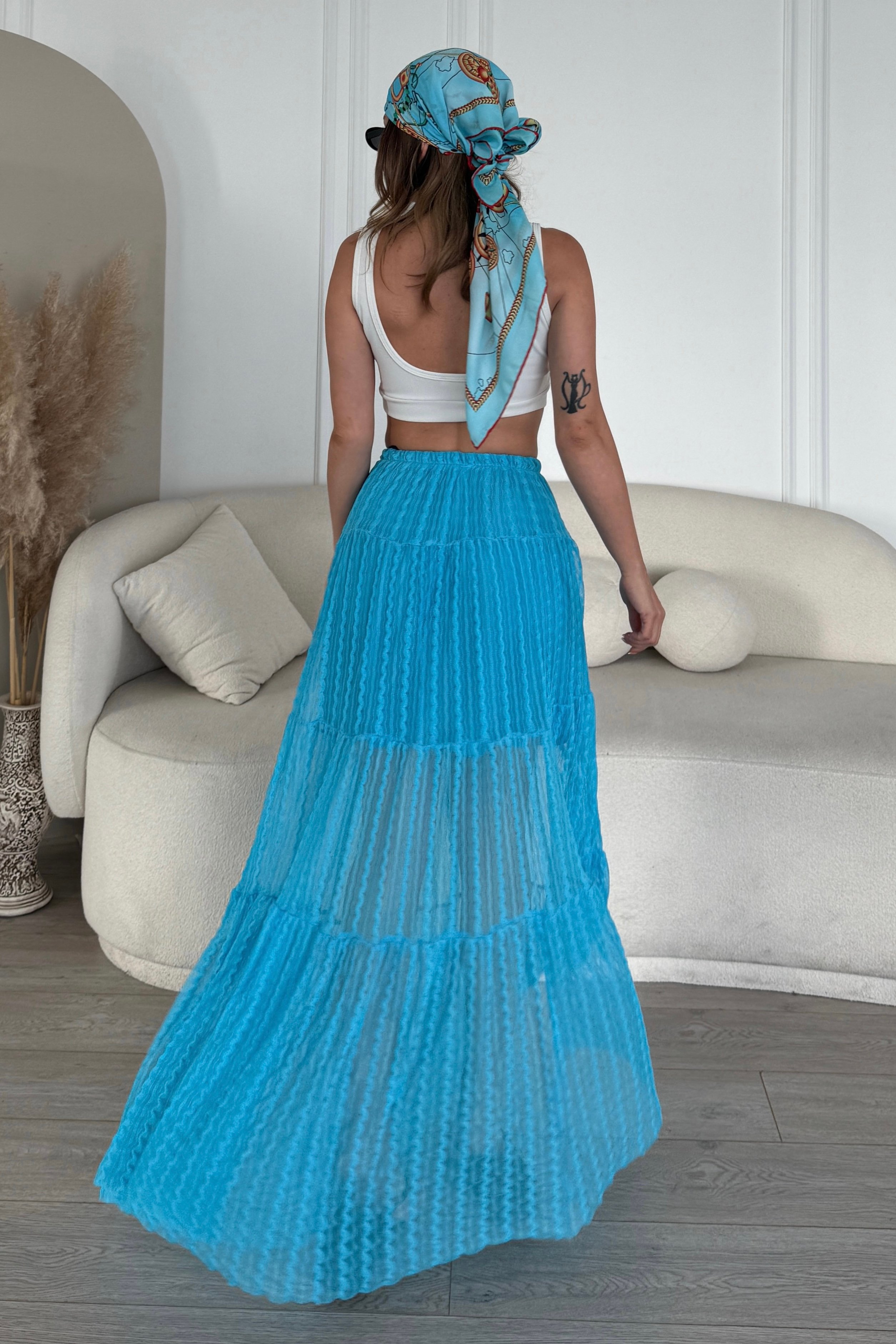 Maxi Boy Dantel Etek (Astarlı) HT1033 - Mavi