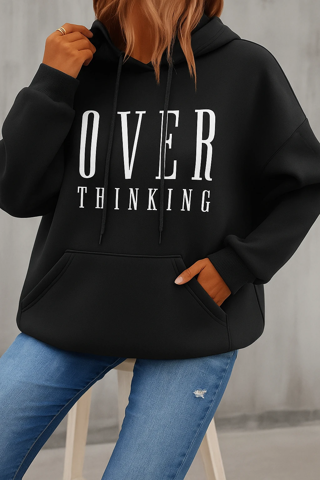 Over Thinking Baskılı Puff Sweatshirt V5188