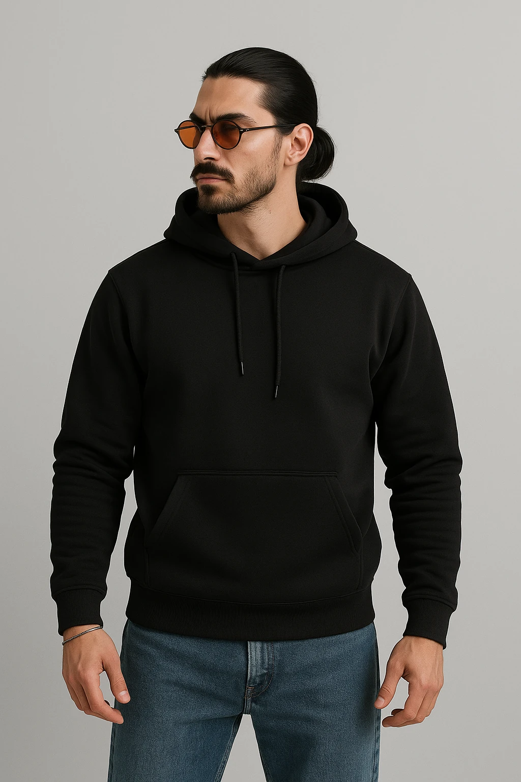 Kalın Üç İplik Kanguru Sweatshirt K5469 - siyah