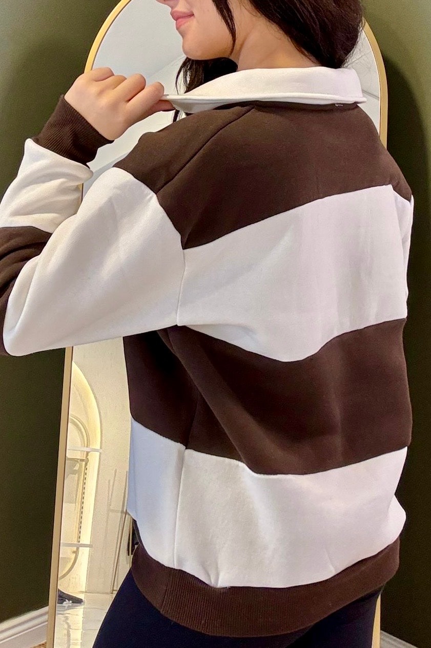 Kalın Çizgili Marin Sweatshirt M3641 - kahverengi