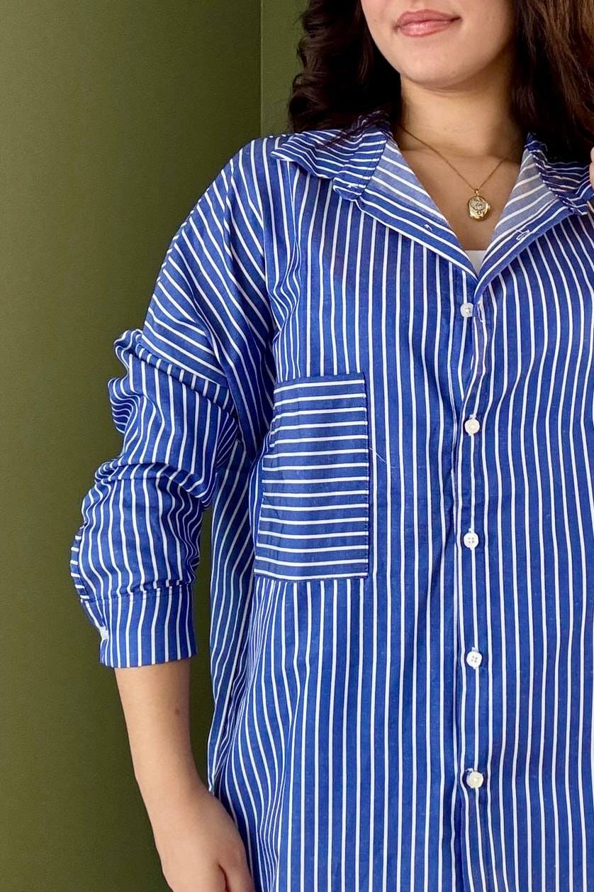 Oversize Çizgili Gömlek B5039 - lacivert