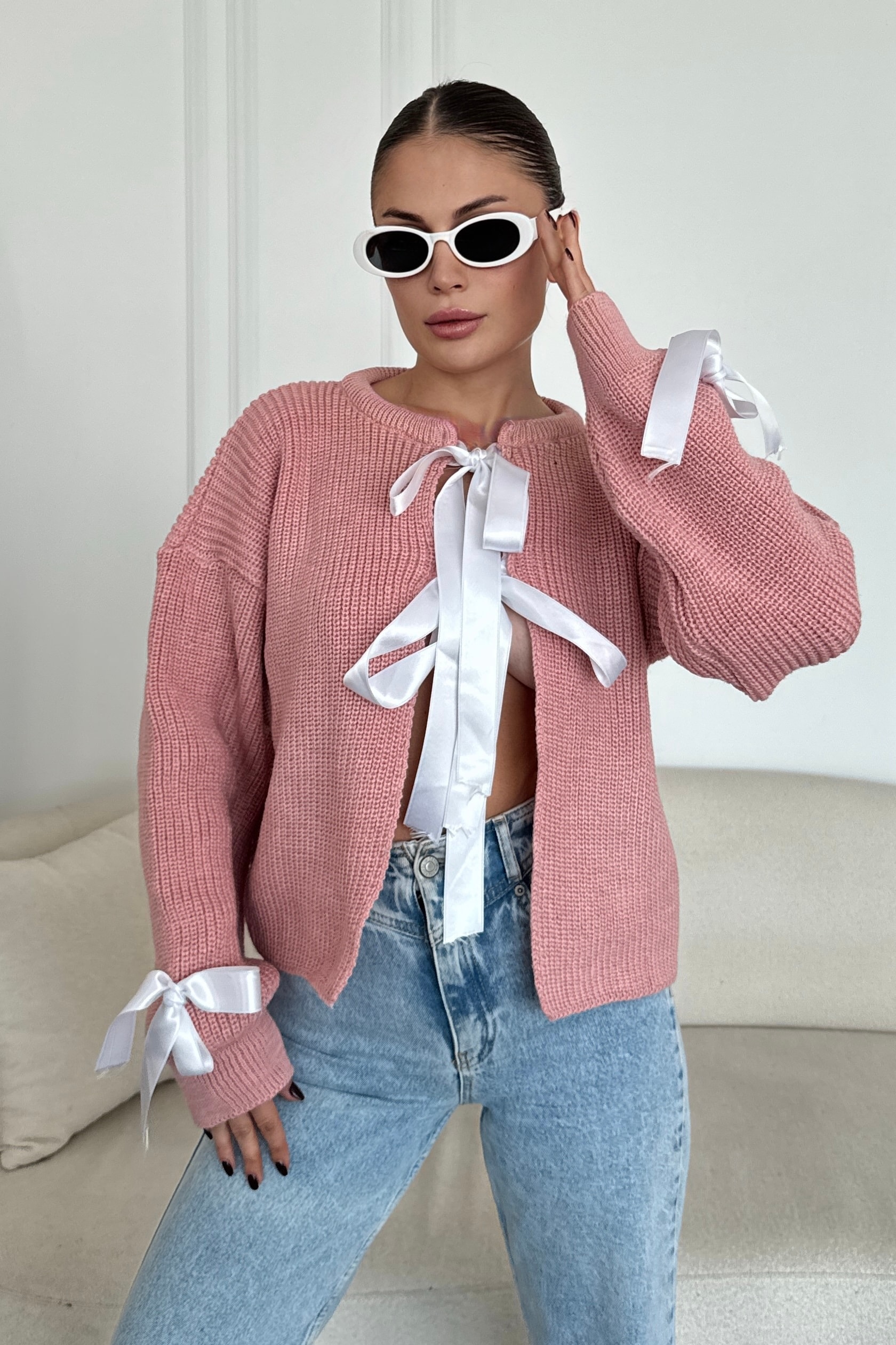 Kurdeleli Triko Kazak T3435 - pembe
