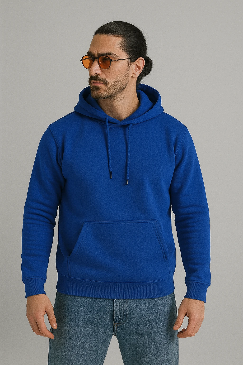 Kalın Üç İplik Kanguru Sweatshirt K5469 - sax mavi
