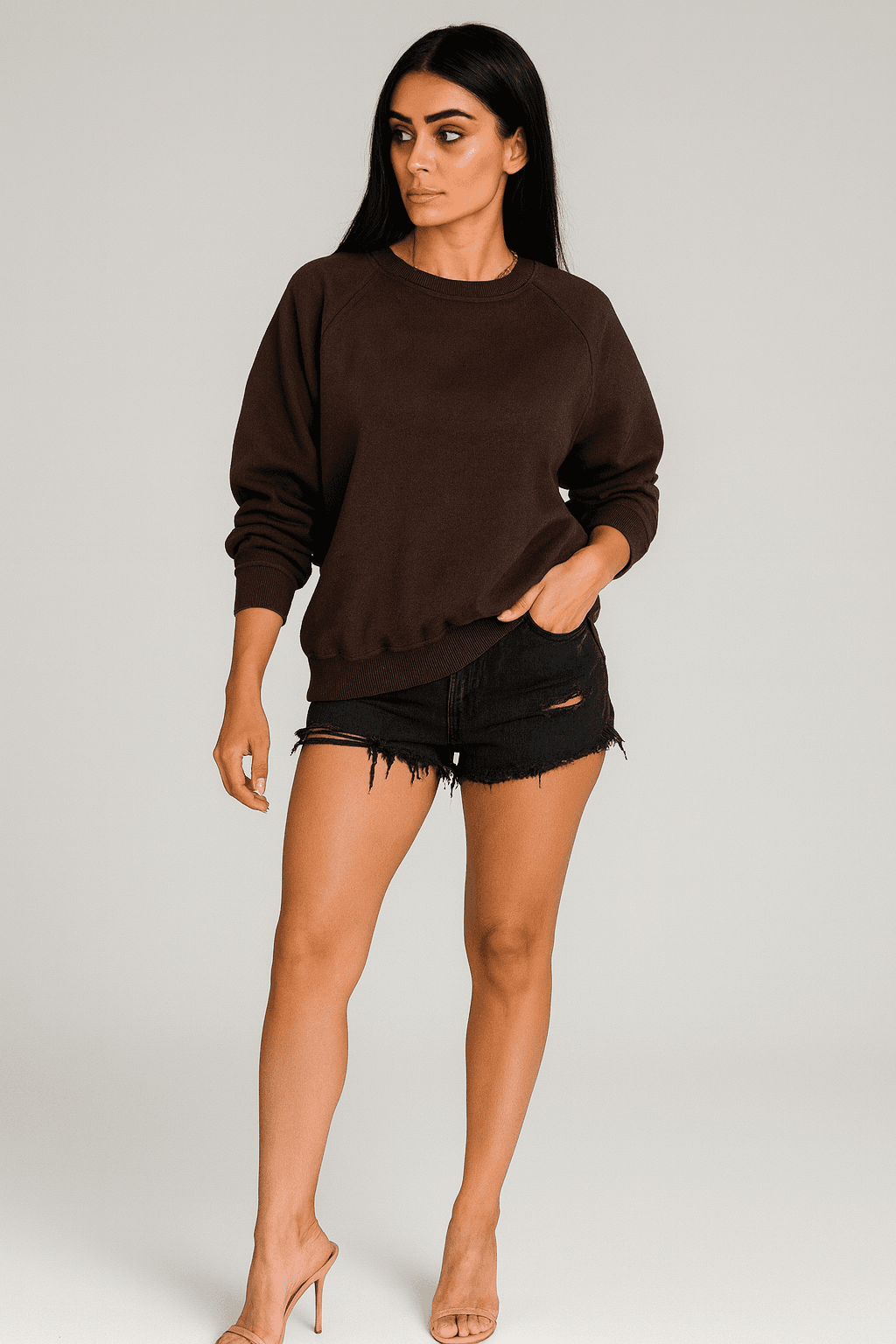 İçi Polarlı Kalın Üç İplik Oversize Sweatshirt BB090882
