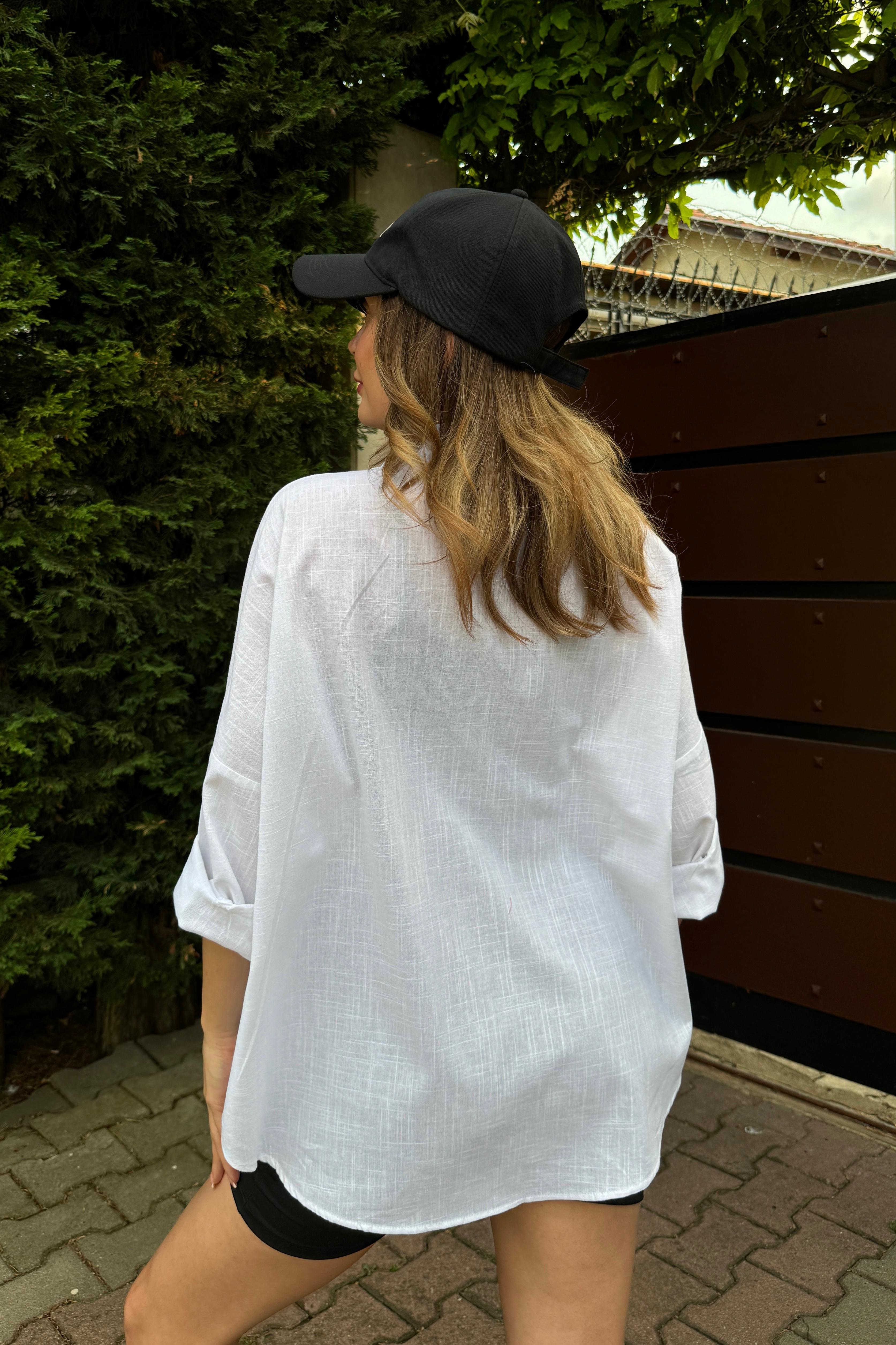 Oversize Keten Dokulu %100 Pamuk Salaş Gömlek BB-KU3435