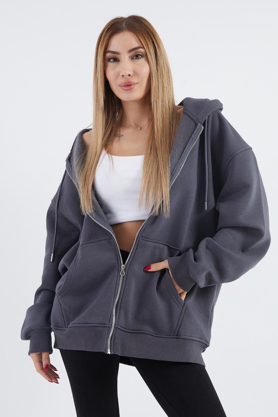 İçi Polarlı Kalın Sweatshirt ZN4545 - antrasit