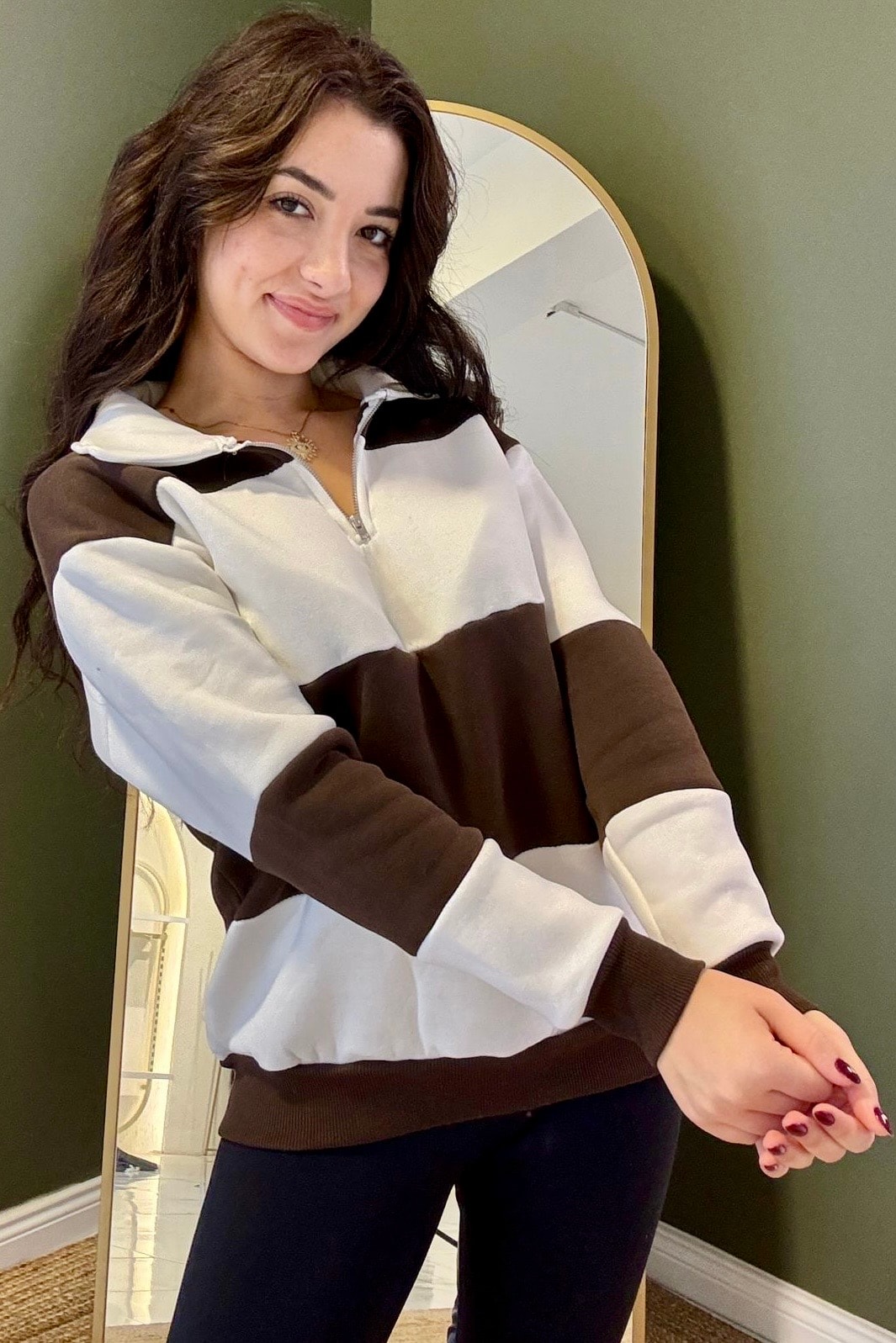 Kalın Çizgili Marin Sweatshirt M3641 - kahverengi