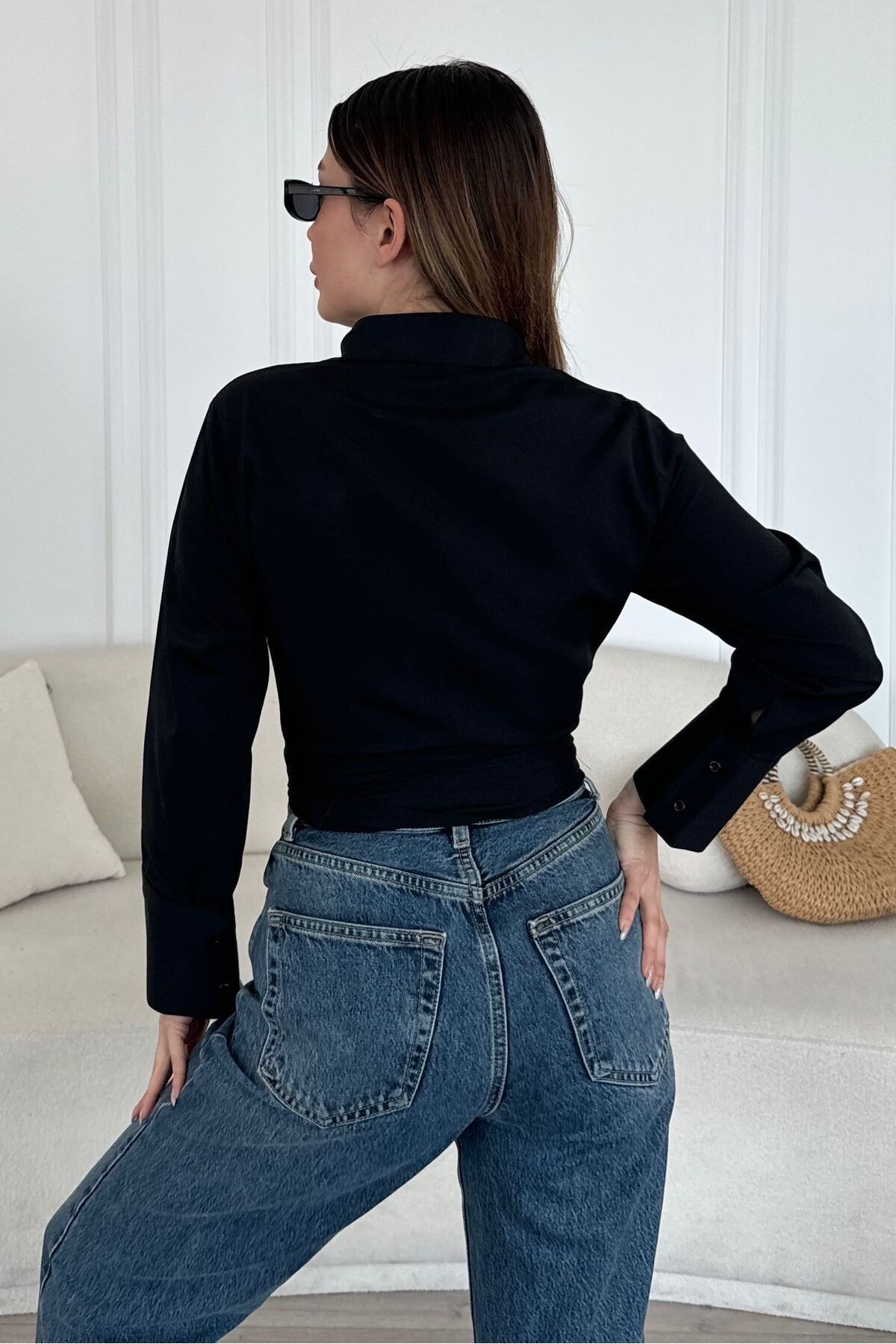 Lüx Kalite Bağlamalı Poplin Gömlek BB0250 - siyah1