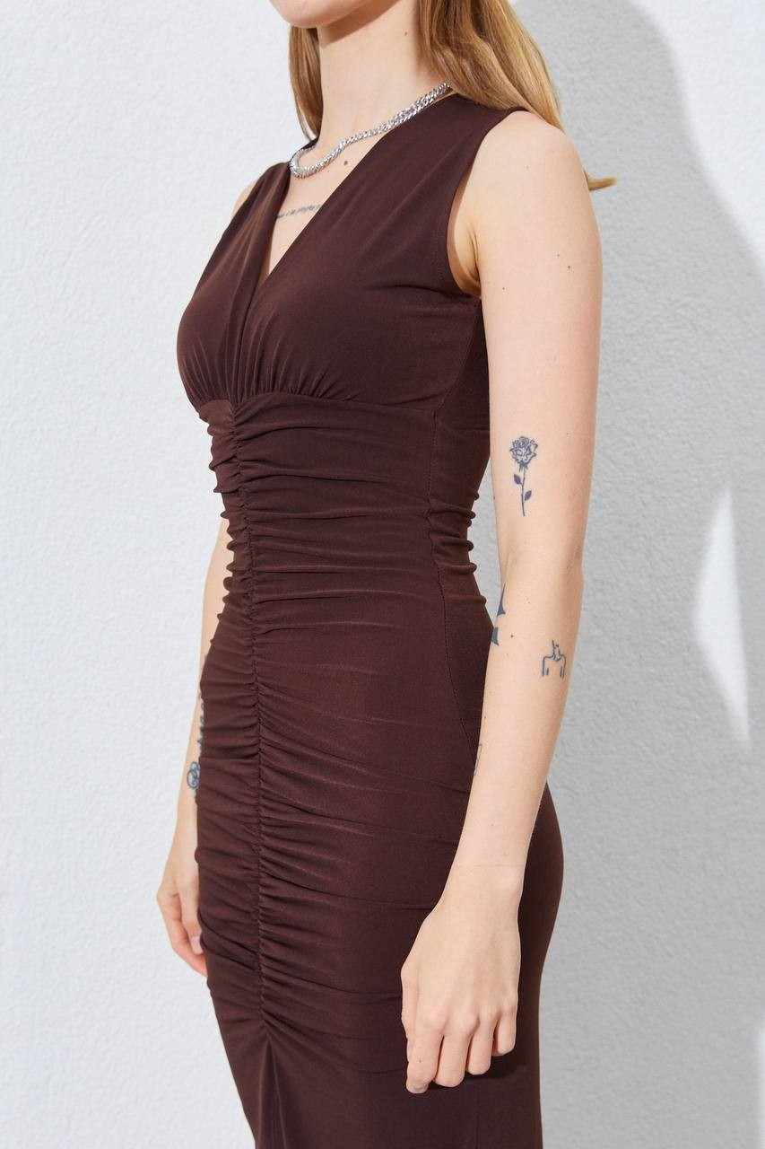 Drapeli Sandy Elbise DP5601 - kahverengi