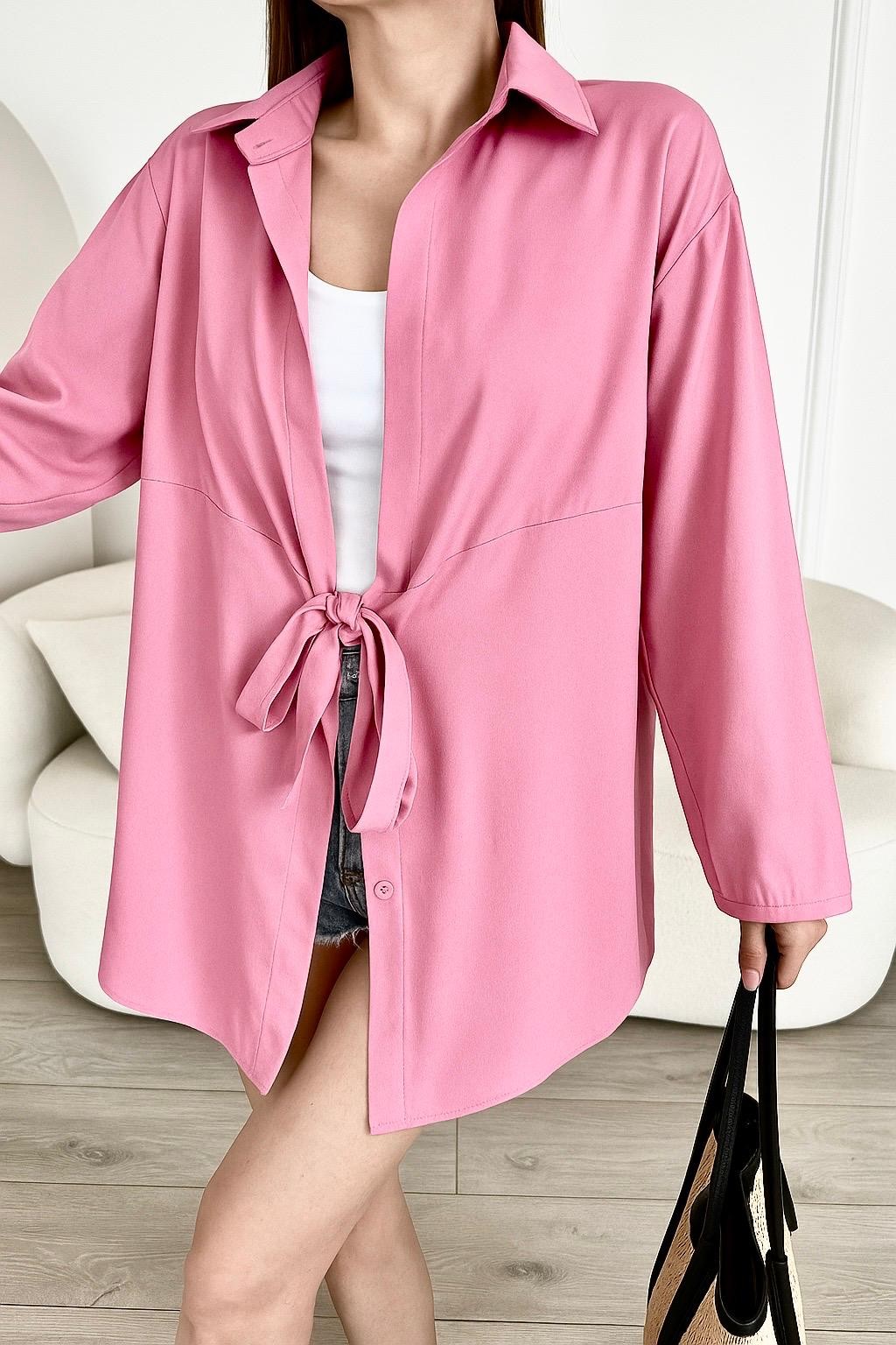Özel Seri Oversize Bağlamalı Kimono Gömlek B6547 - açıkpembe