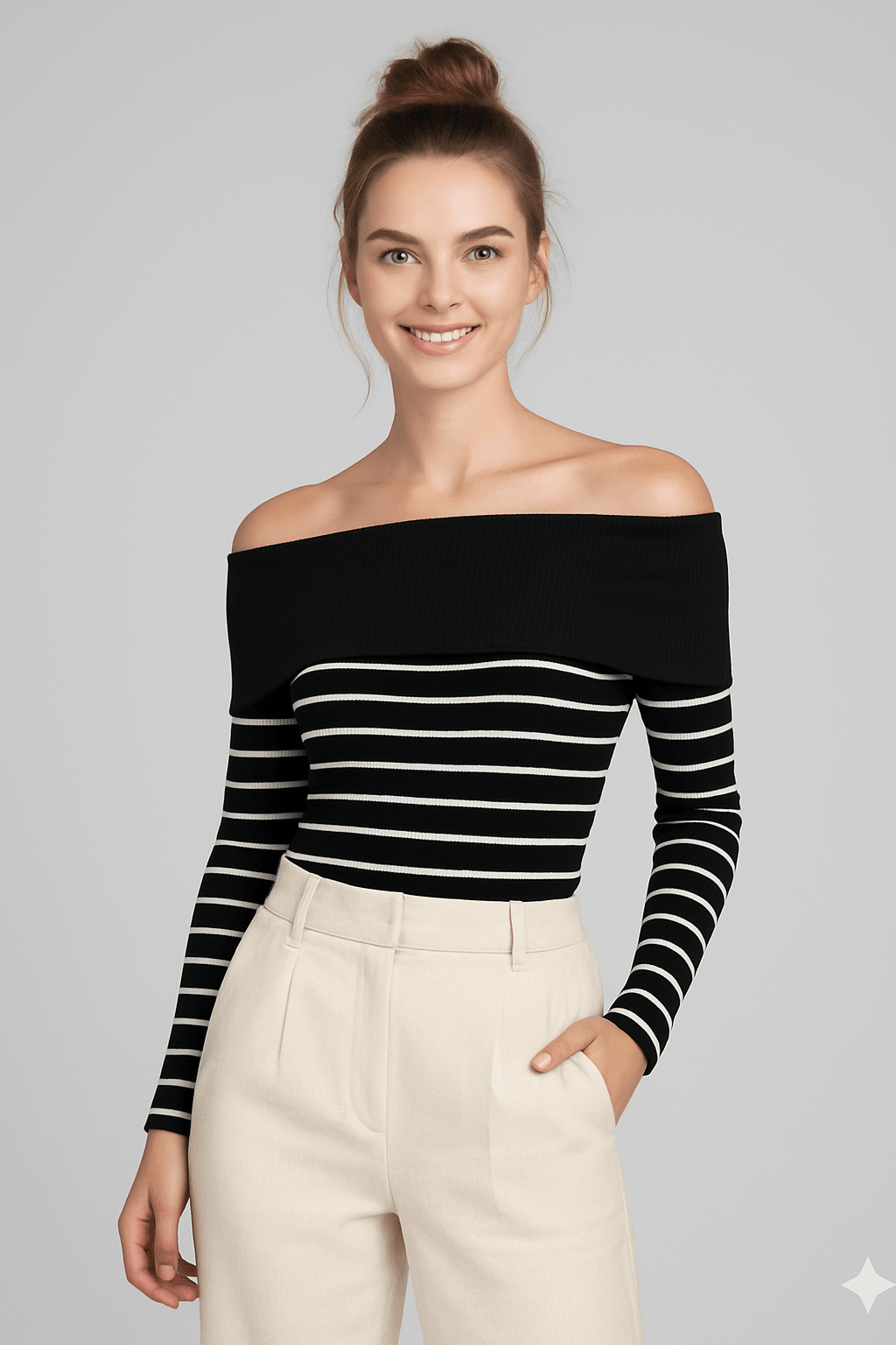 Çizgili Madonna Bluz M8288 - siyah