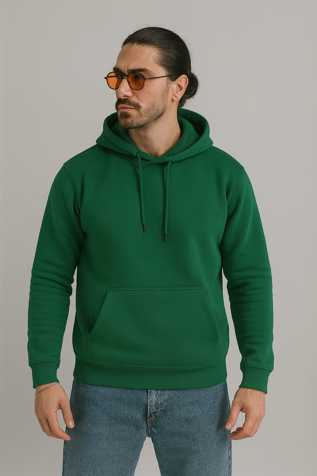 Kalın Üç İplik Kanguru Sweatshirt K5469 - yeşil