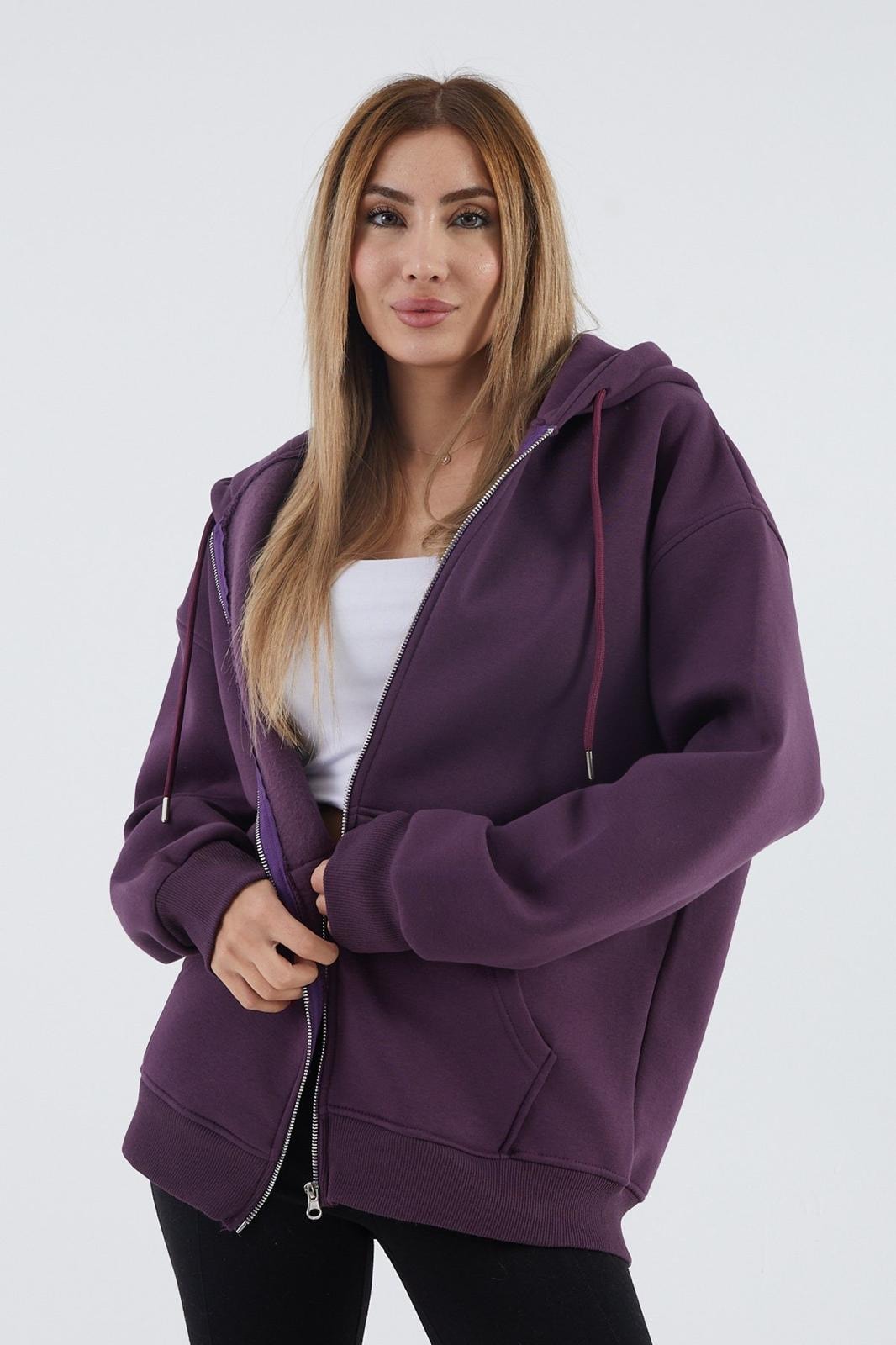 İçi Polarlı Kalın Sweatshirt ZN4545 - mor
