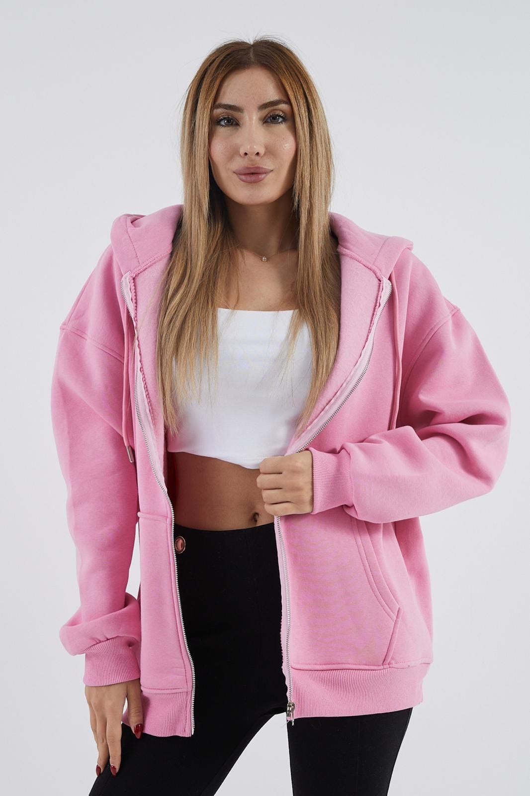 İçi Polarlı Kalın Sweatshirt ZN4545 - pembe