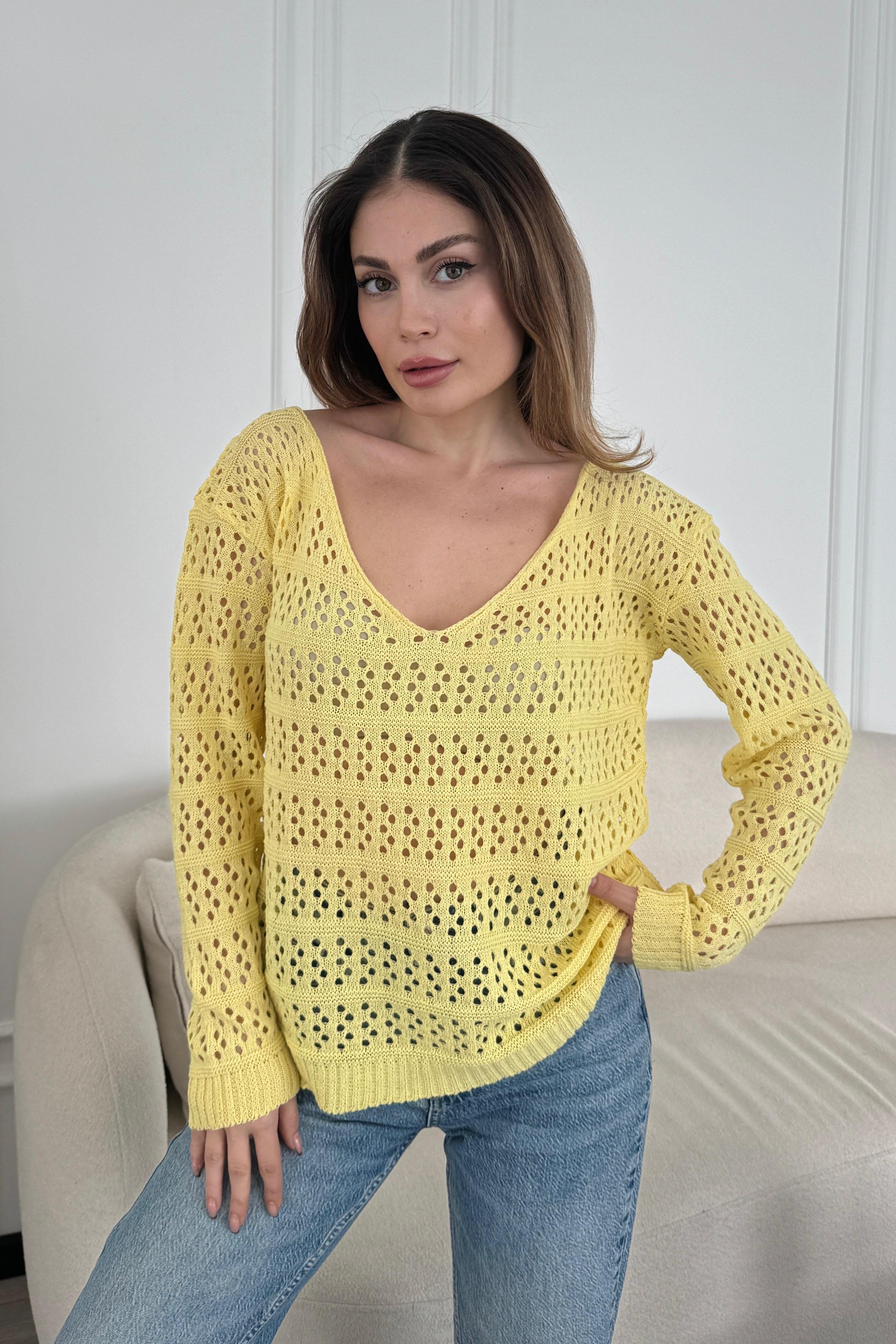 Yazlık Ajurlu File Triko A4566 - sarı