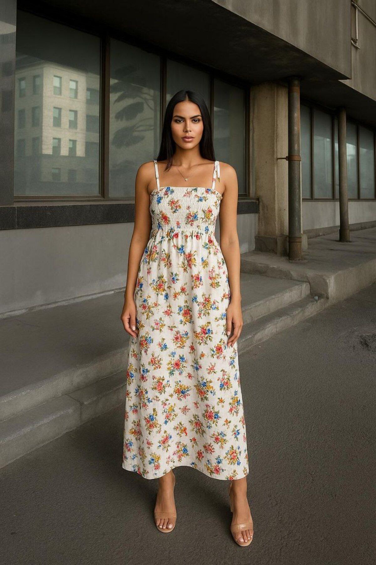 Pamuk Keten Uzun Elbise (Özel Seri) PM4095