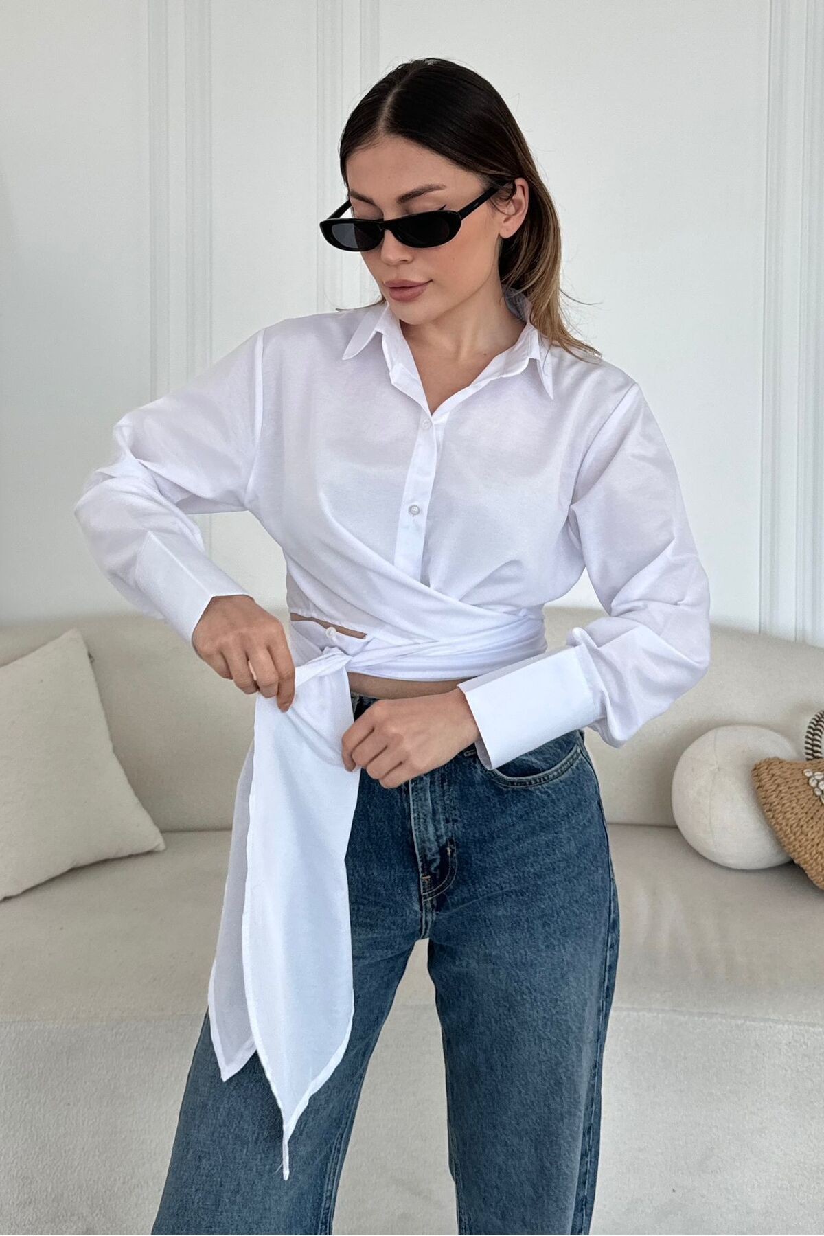 Lüx Kalite Bağlamalı Poplin Gömlek BB0250 - beyaz4
