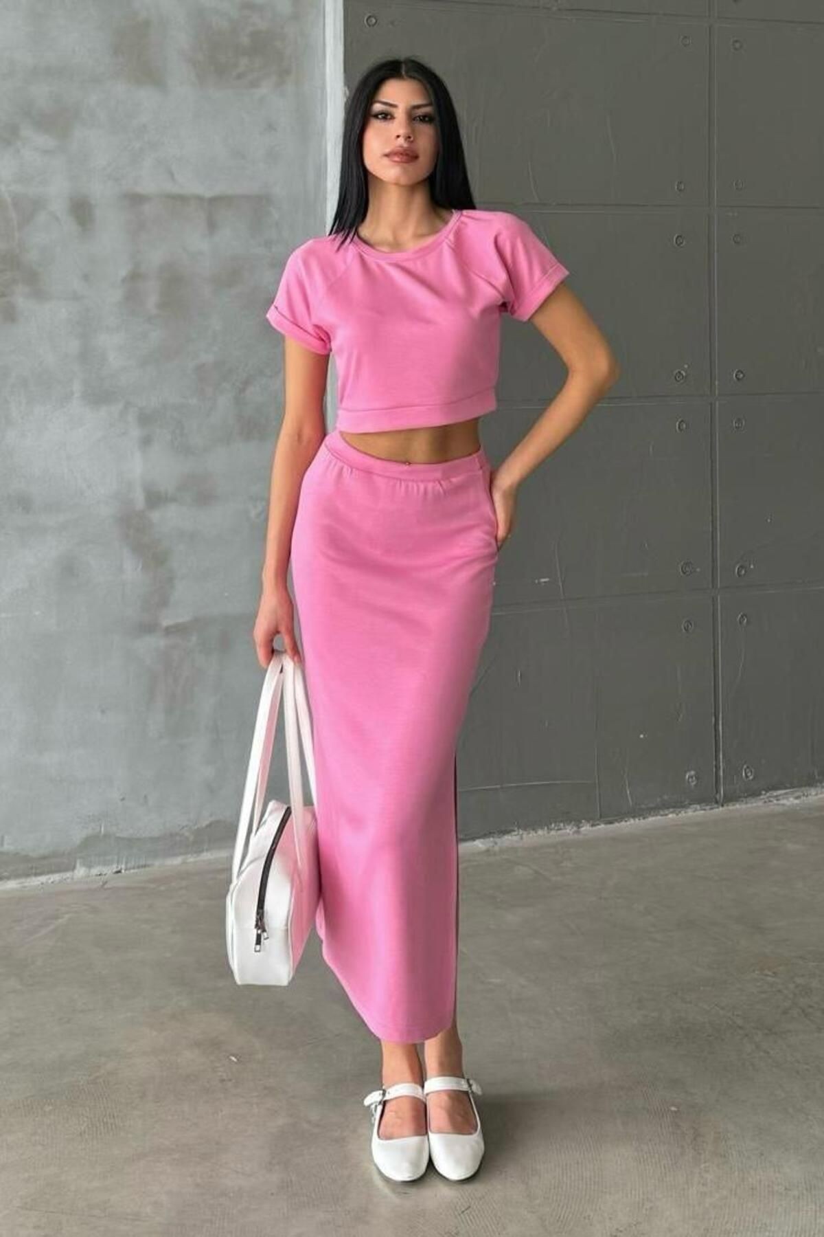 Premium Kalite Modal Etekli Takım PR6690 - pembe