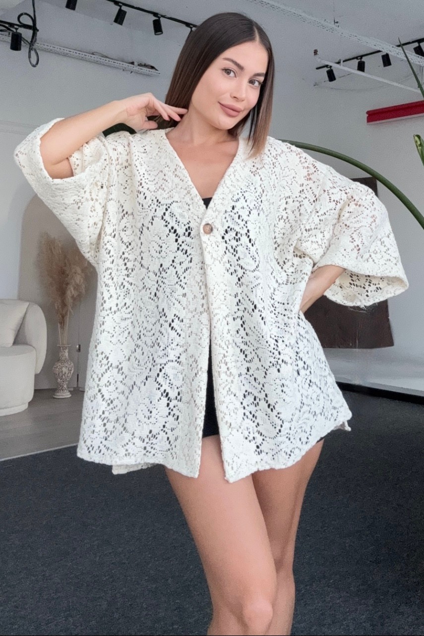 Özel Kalite Yan Yırtmaçlı Dantel Ceket D5099