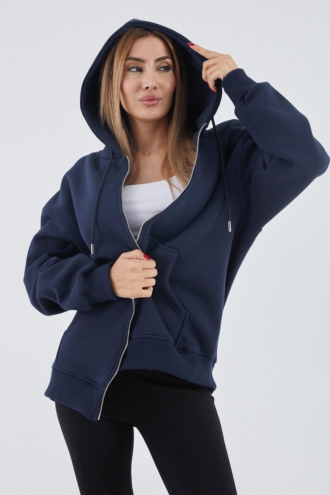 İçi Polarlı Kalın Sweatshirt ZN4545 - lacivert