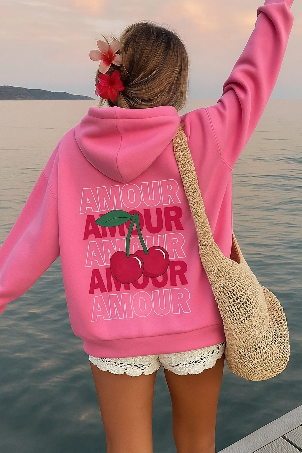 Amour Baskılı Sweatshirt A4929 - pembe