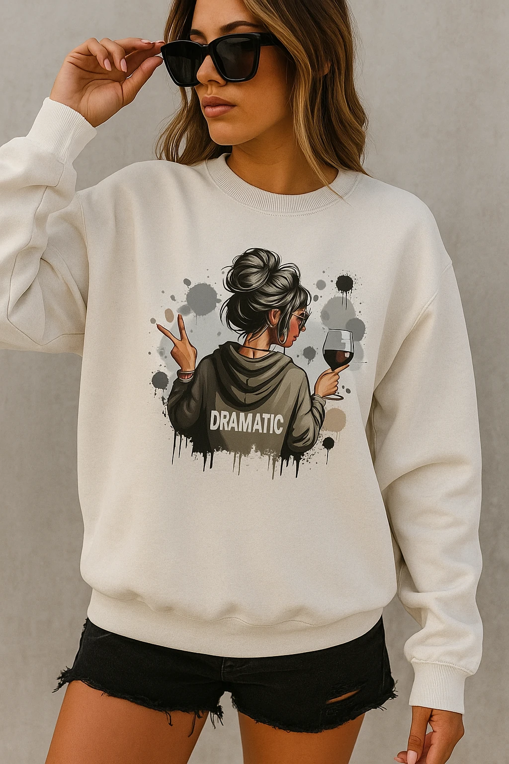 Dramatic Baskılı Sweatshirt D1690 - beyaz