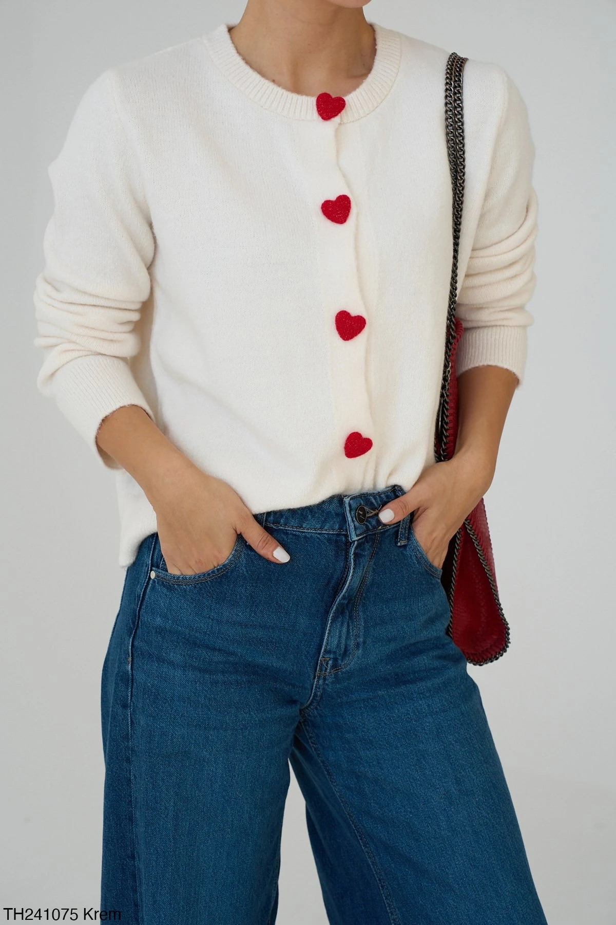 Premium Seri Kalp Düğmeli Ceket  B6130 - beyaz