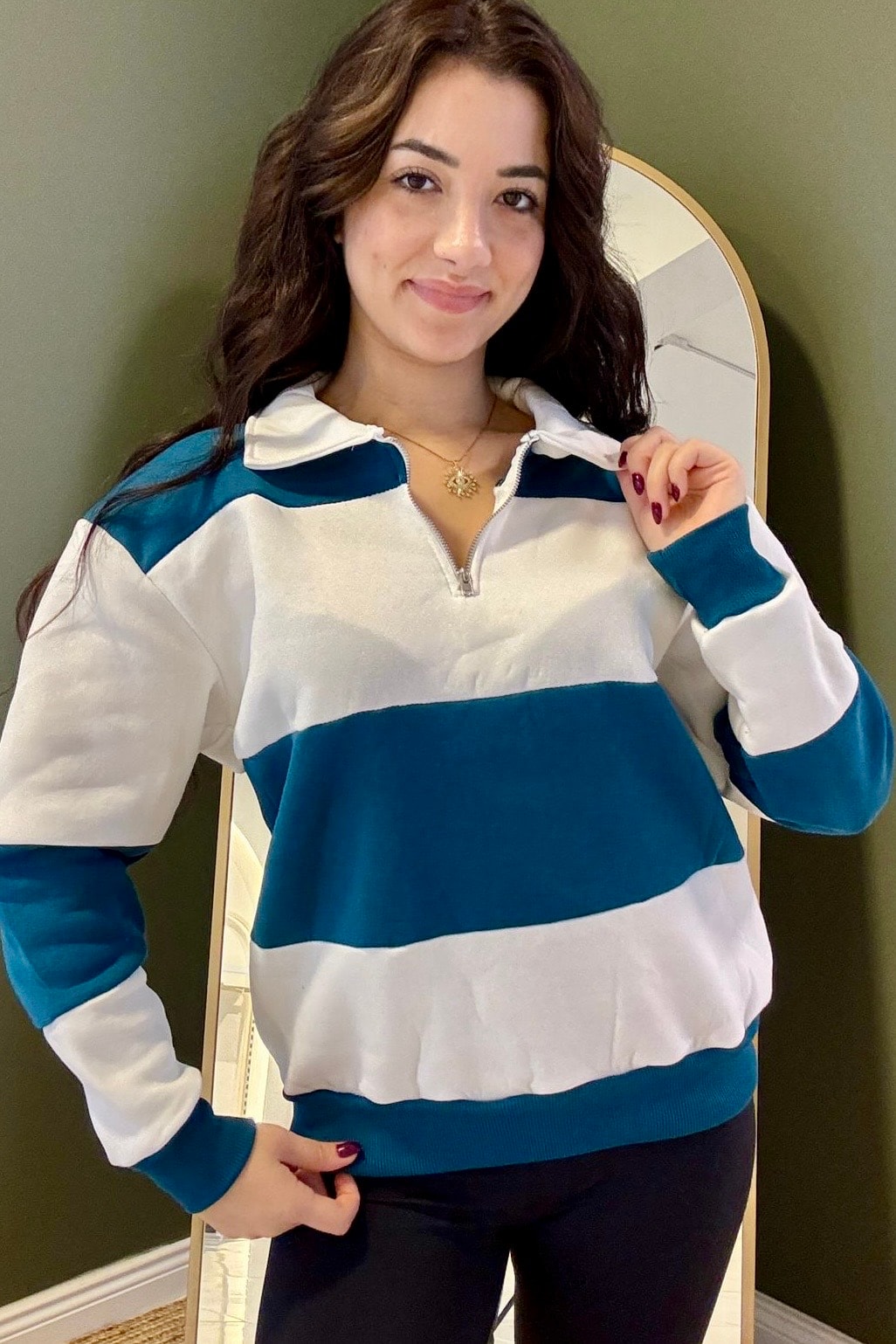 Kalın Çizgili Marin Sweatshirt M3641 - Petrol