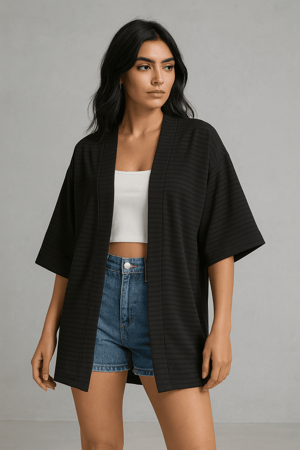 Rose Kendinden Çizgili Kimono Ceket T4385