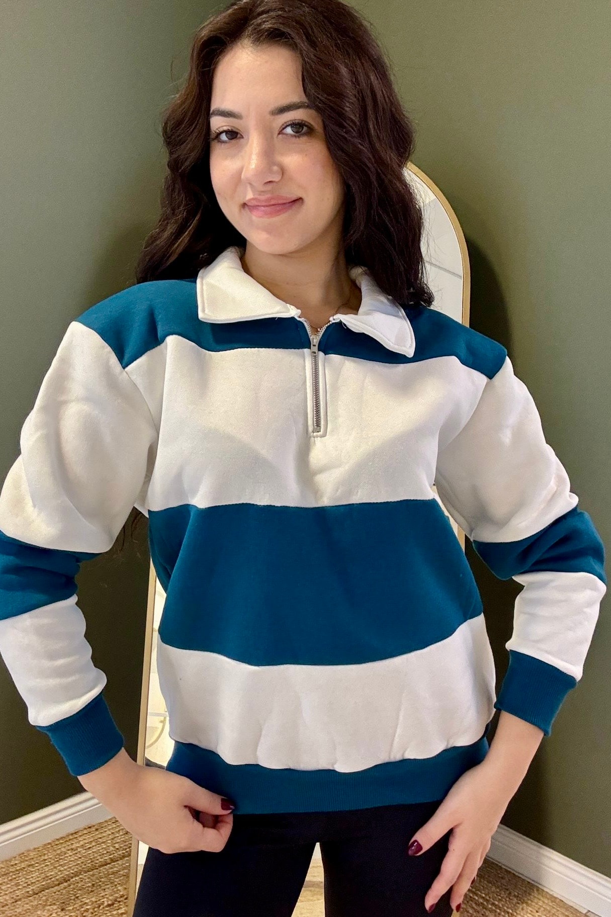 Kalın Çizgili Marin Sweatshirt M3641 - Petrol