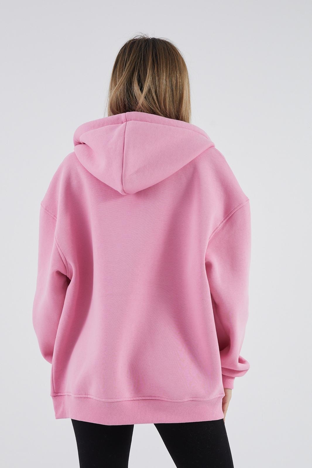 İçi Polarlı Kalın Sweatshirt ZN4545 - pembe