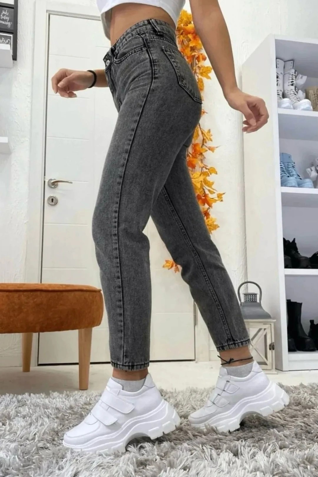 Yüksek Bel Mom Jean 1216B - GRİ