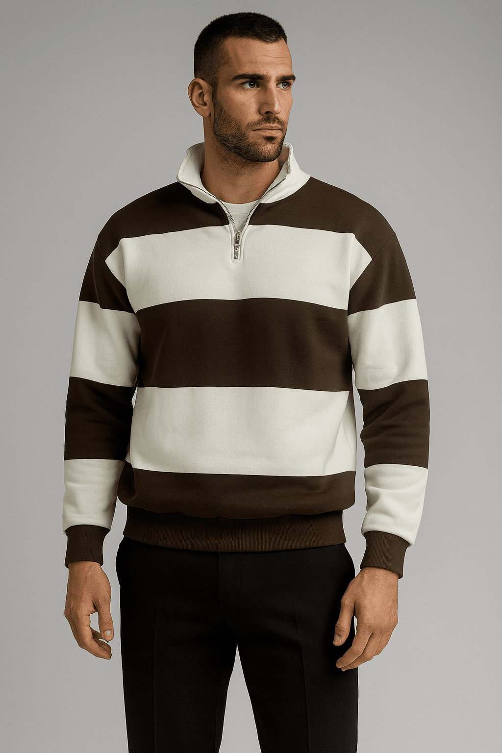 Erkek Kalın Marin Sweatshirt M3641 - kahverengi