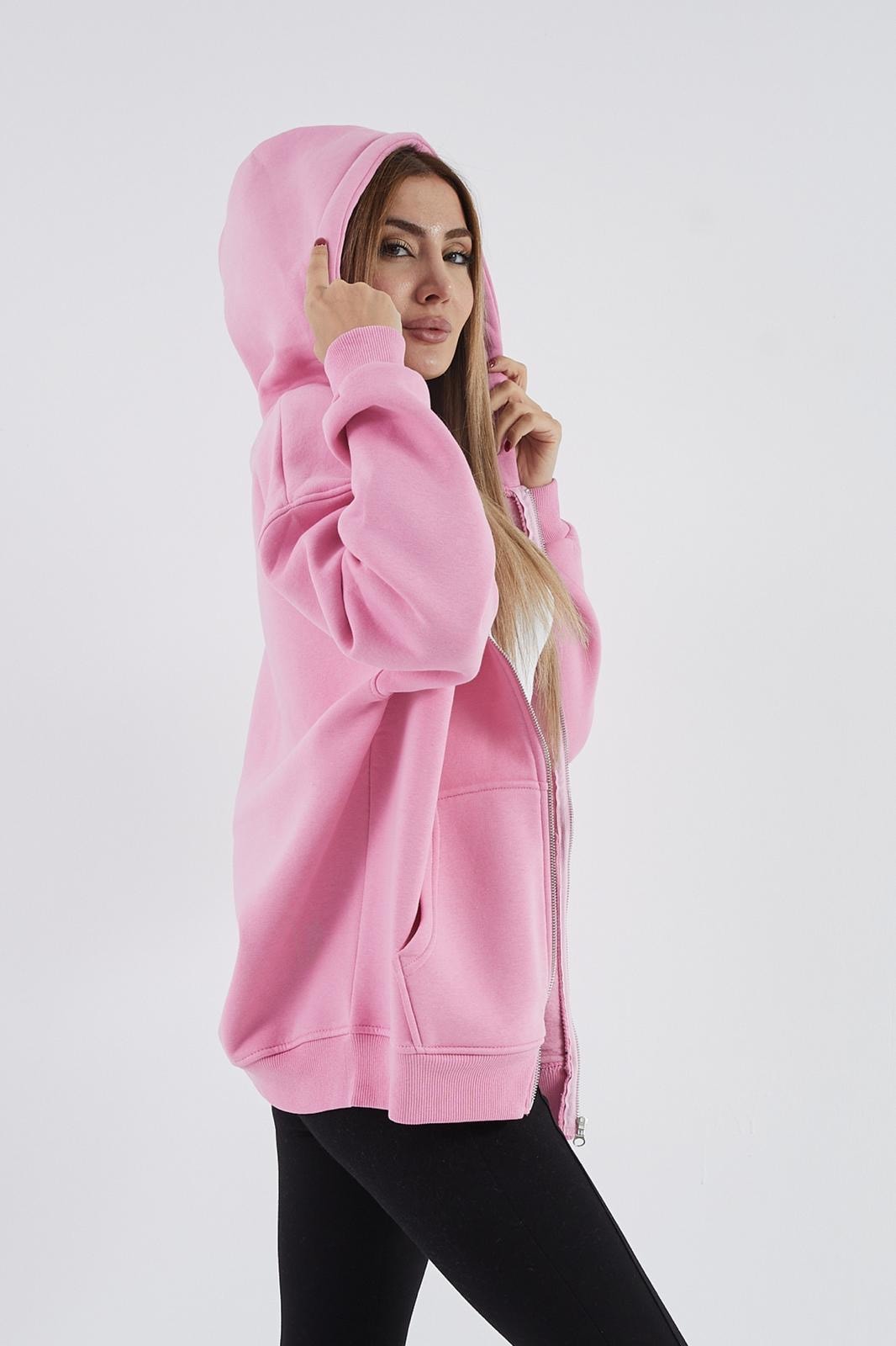 İçi Polarlı Kalın Sweatshirt ZN4545 - pembe