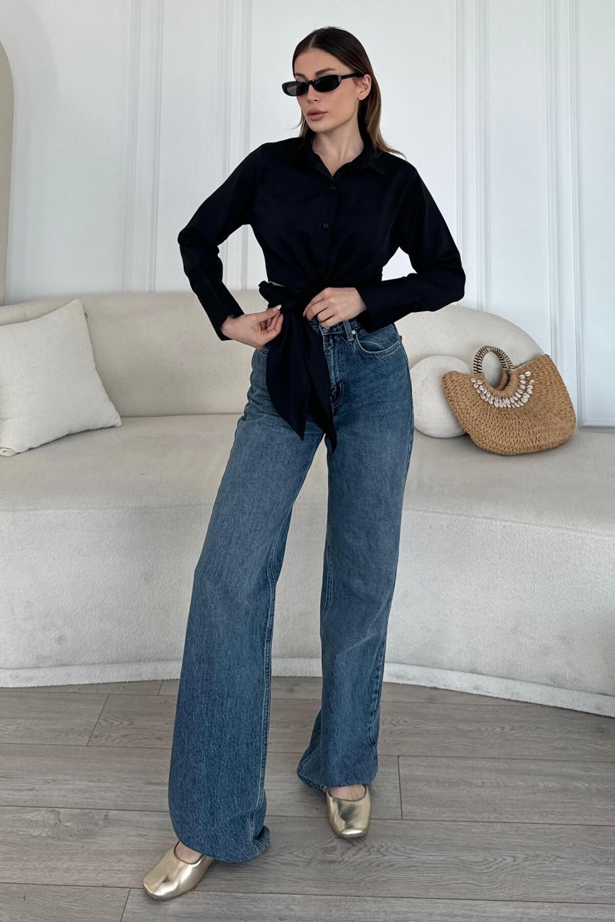 Lüx Kalite Bağlamalı Poplin Gömlek BB0250 - siyah1